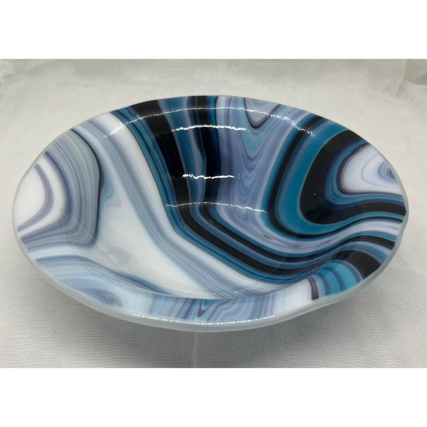 Blue Swirl Bowl — fused glass piece