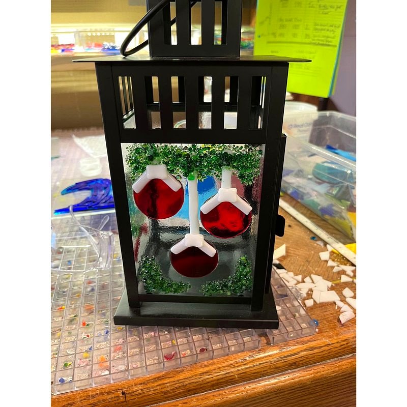 Red Baubles — fused glass lantern