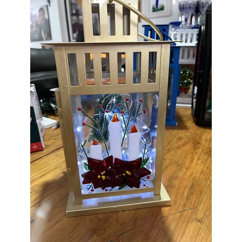 Christmas Candles — fused glass lantern