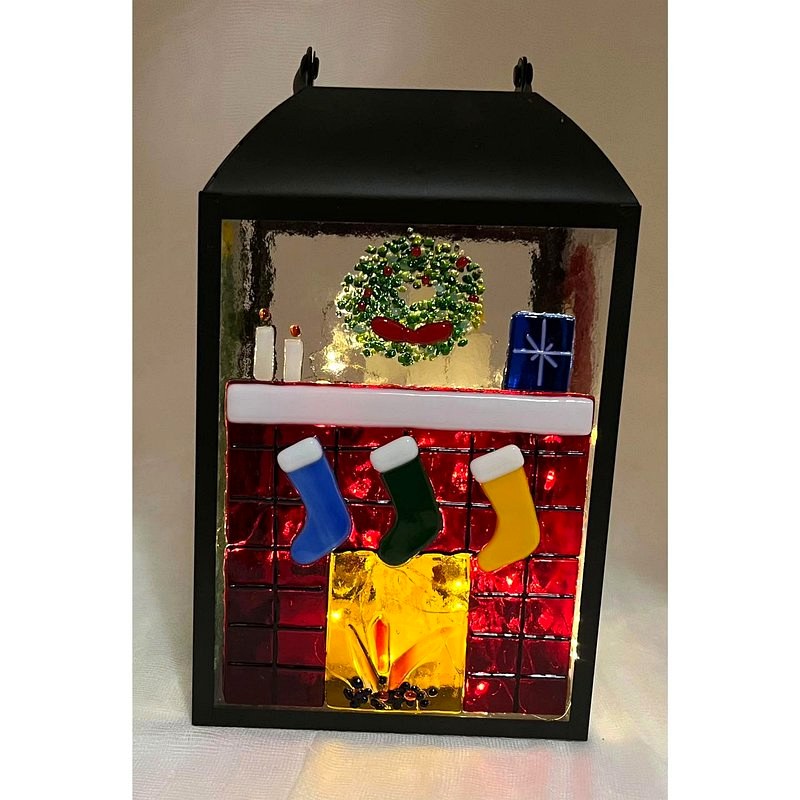 Stockings by the Fire — fused glass lantern