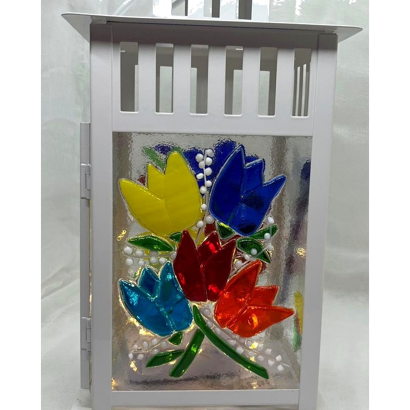 Tulip Garden — fused glass lantern