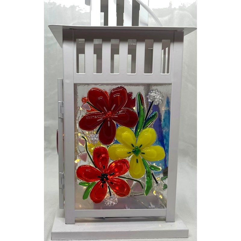 Summer Blooms — fused glass lantern