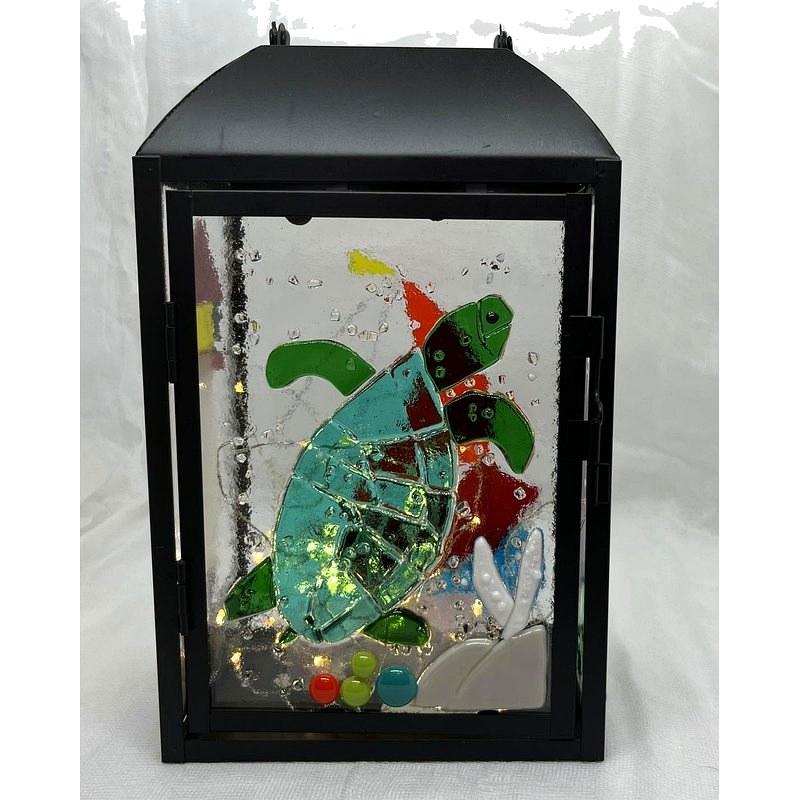 Sea Turtle — fused glass lantern