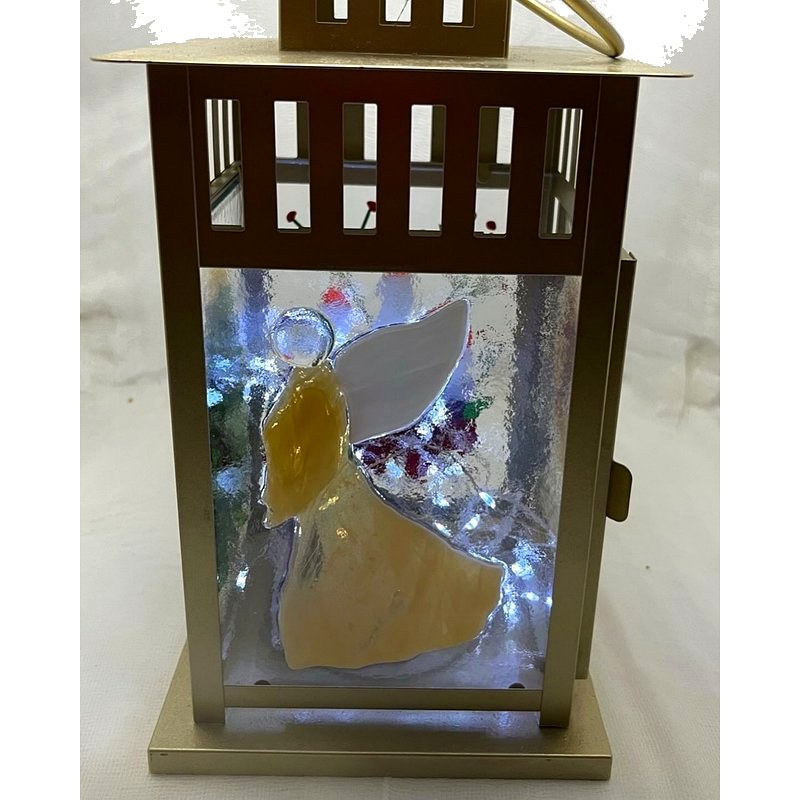 Golden Angel — fused glass lantern