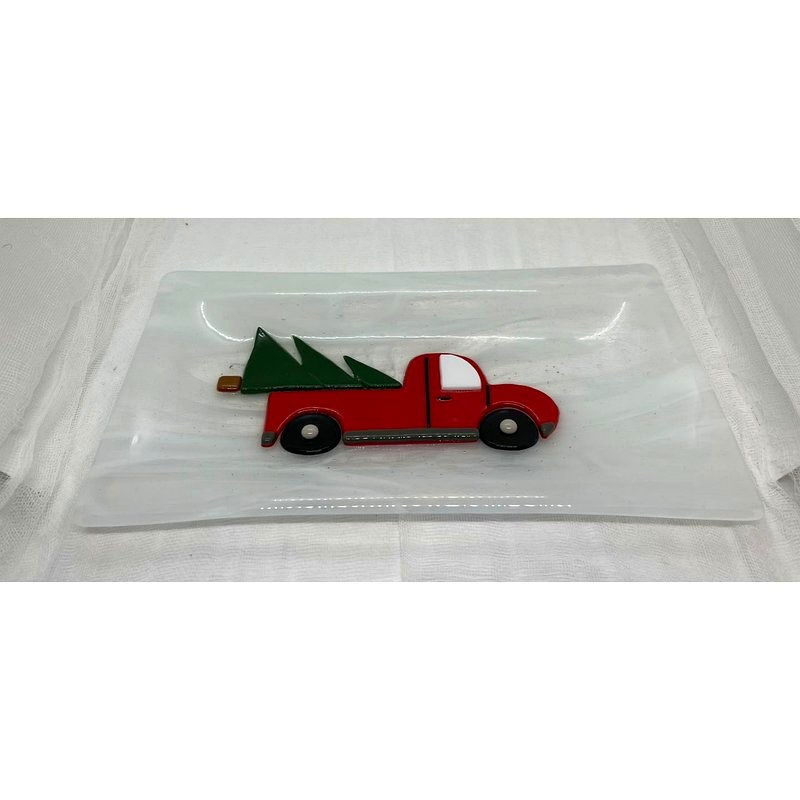 Christmas Truck Tray — fused glass piece