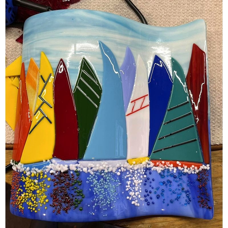 Regatta Panel — fused glass piece
