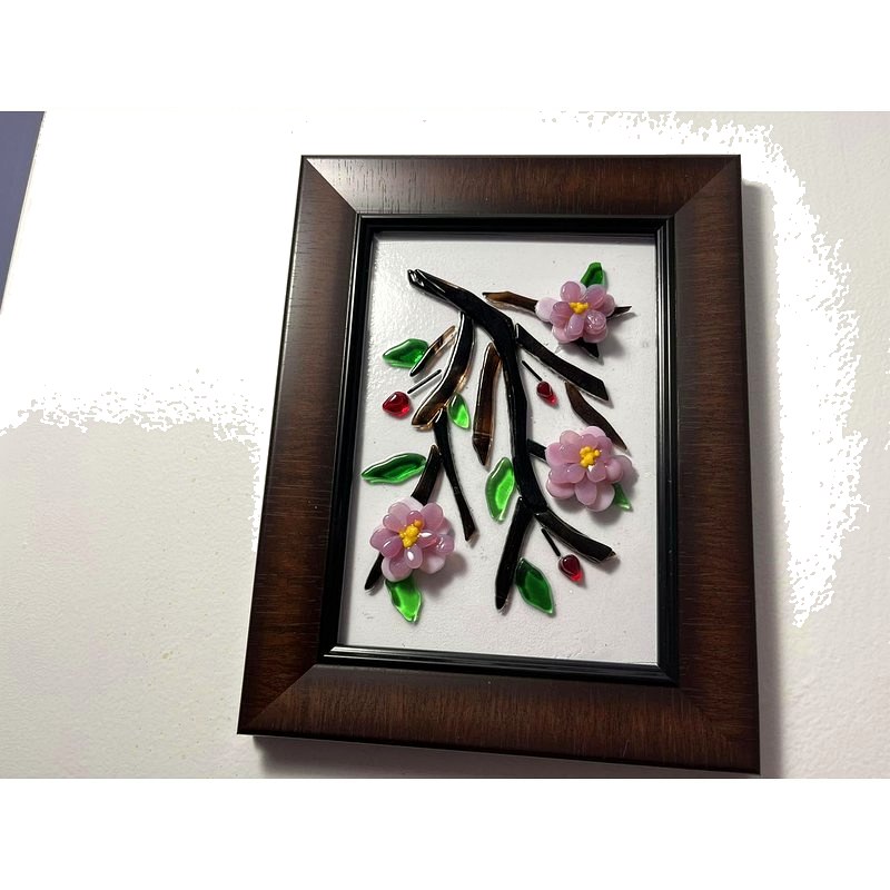 Framed Cherry Blossom — fused glass glass art